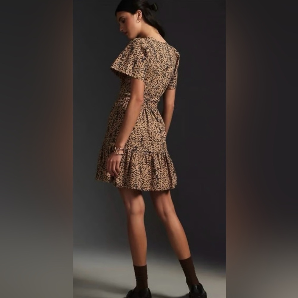 Anthropologie Somerset Animal Print Short Sleeve Mini Dress, Brown & Blk, Sz L - Picture 16 of 16
